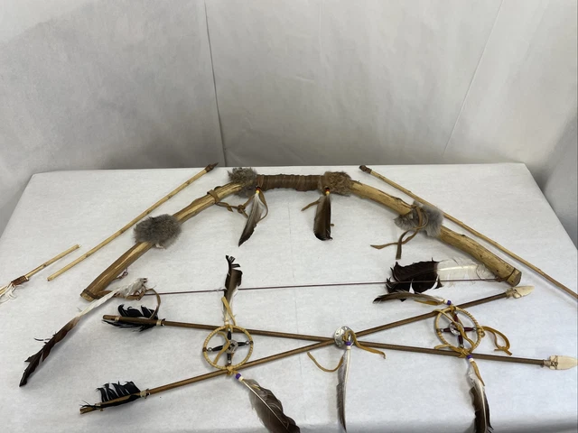 Vintage Native American Navajo Antler Bow and ￼ Arrows Deer Skin