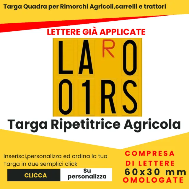 Targa Ripetitrice per rimorchi agricoli con lettere e numeri  - 165x165
