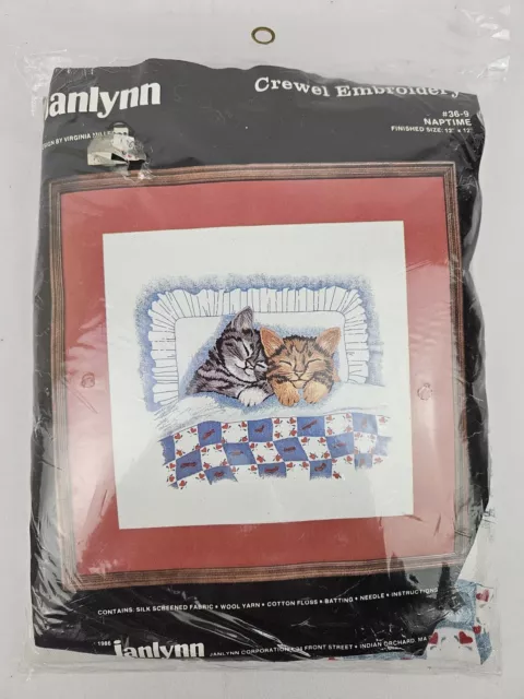 JANLYNN CREWEL EMBROIDERY #36-9 Naptime Two Kittens In Bed 12