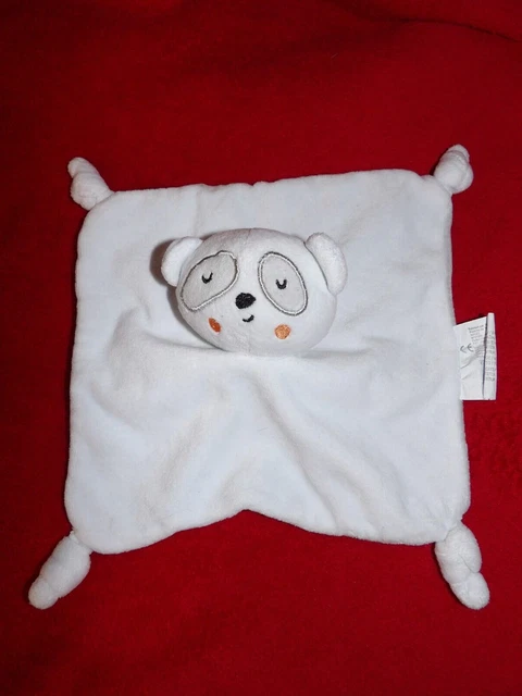 Doudou Plat Siplec Leclerc Ours Panda Blanc Yeux Gris Etat Neuf