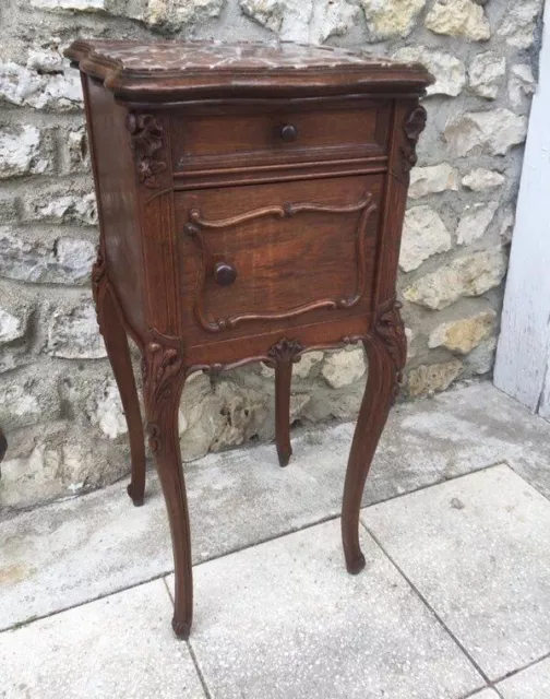 French Nightstand console table wood drawer Louis XV style carved vintage