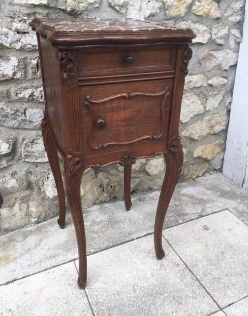 French Nightstand console table wood drawer Louis XV style carved vintage