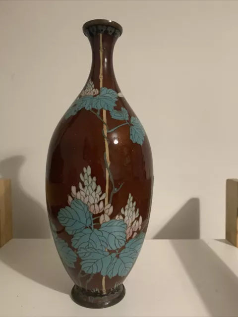 Antique Oriental Japanese Chinese Lacquered Vase - Enamel Brass Hand Decorated