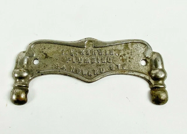 Antique nickel plated brass toilet paper holder advertising  T E Kerwin plumbing