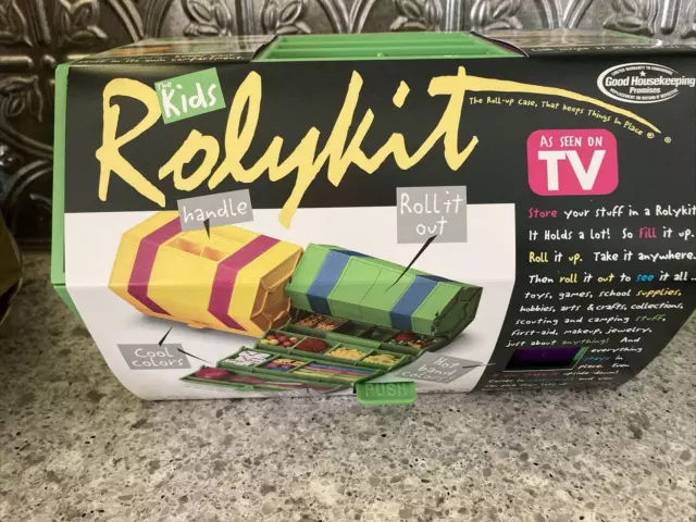 Vintage ROLYKIT Purple & Green Roll Up Storage Case Retro Hobbies Box Sewing