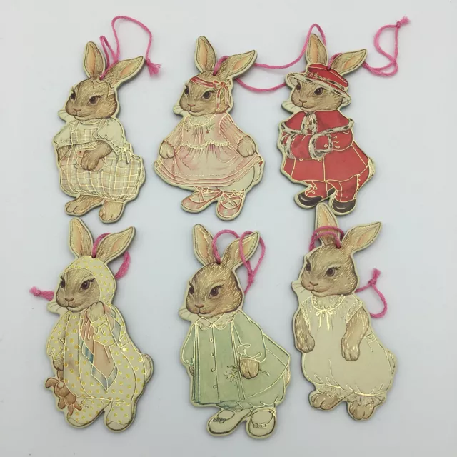6 Vtg 1986 Merrimack Publishing Tree 3.5" 2 Sided Ornaments Easter Bunny Rabbit