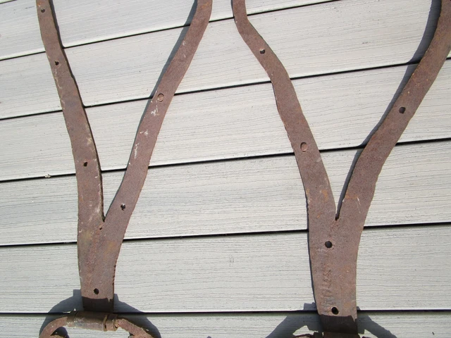 Hand Forged Antique Iron Door Hinges Floral Leaf 33"  long x 16" wide/high 4