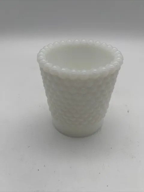 Vintage Hobnail White Milk Glass Candle Holder Tea lite or Toothpick holder 2.5”