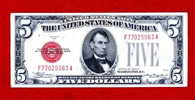 1928 C $5 Red Seal United States Note CRISP UNC NOTE