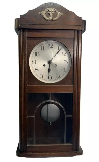 Vintage wooden 1930s wall clock spares or repair 30" x 12"