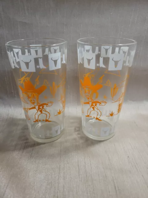 Vintage MCM 1950’s Hazel Atlas Swanky Swig Orange Ranger Tumbler Glasses (2)