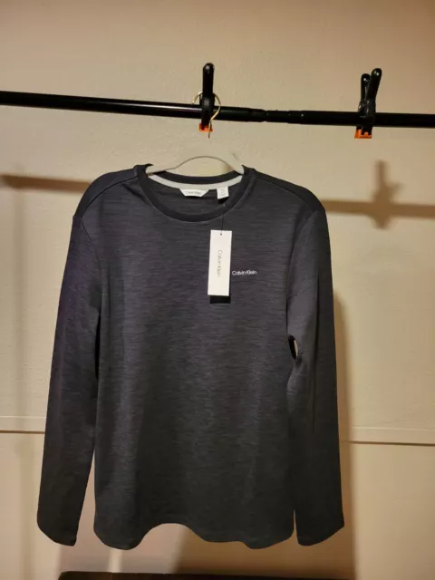 Calvin Klein Shirt Men Small Black Space Dye Long Sleeve Crew Neck Logo Pullover