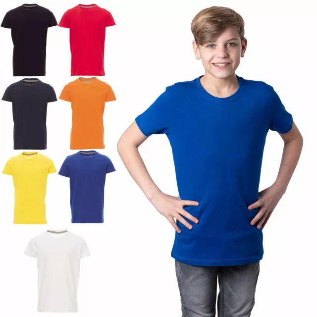 Kinder T-Shirt Jungen Mädchen Basic Sommer Kurzarm Rundhals Shirt Baumwolle