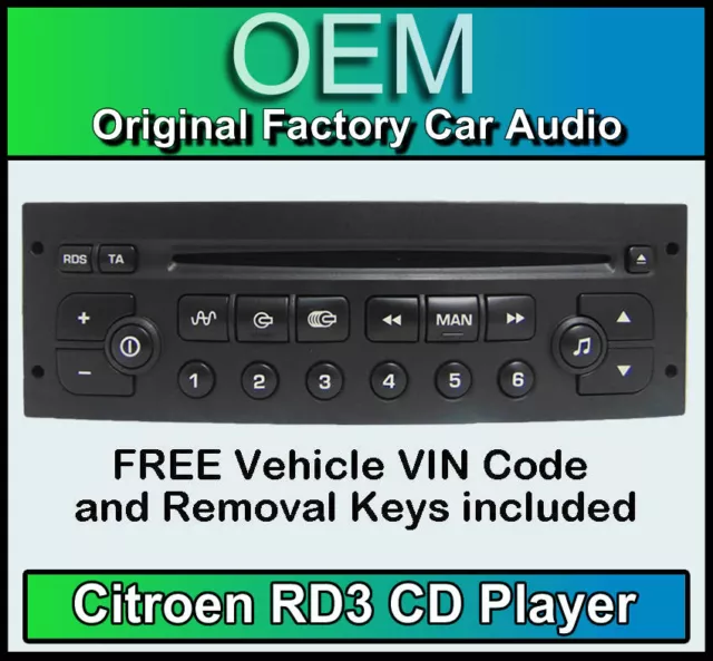 Citroen C2 car stereo CD player Citroen RD3 radio + FREE Vin Code and keys