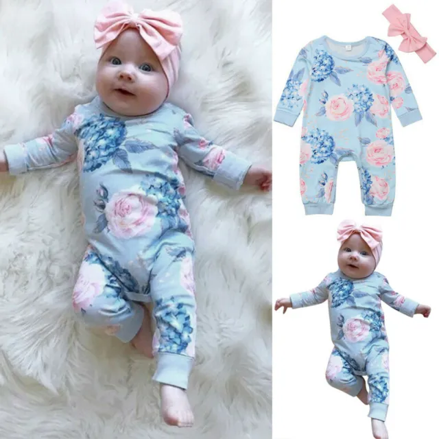 Newborn Baby Girls Floral Hooded Romper Bodysuit Jumpsuit Outfit Clothes Set LY