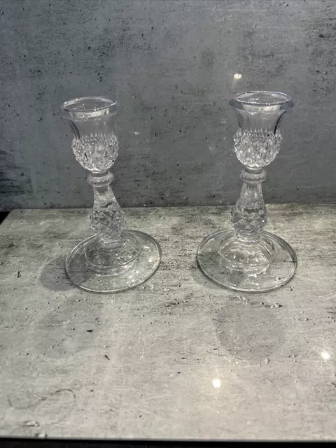 A Pair of Vintage  Clear Cut Glass Crystal  Decorative Candlesticks