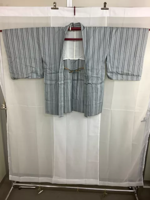 Japanese Vintage Kimono Haori Jacket SILK embroidery Bluestripe Height 31.1inch