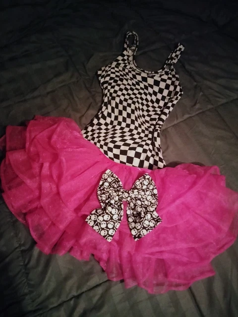 Skull Tutu Skirt Bow Checkerboard Top Black&White Hot 🖤 Pink Skull Outfit 🖤