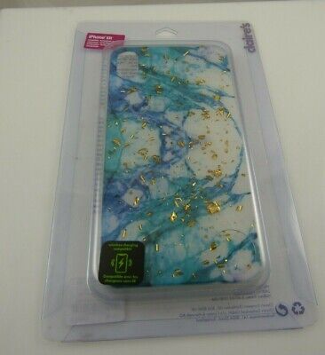 fits iPhone XR phone case wireless charging compatible teal blue gold flakes