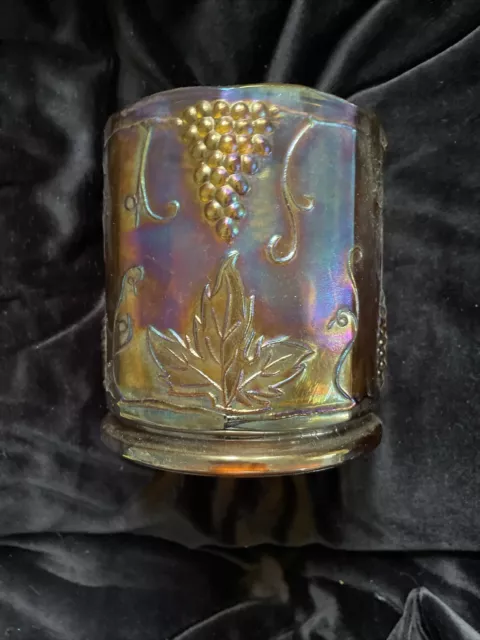 VINTAGE IRIDESCENT AMBER CARNIVAL HARVEST GRAPE INDIANA GLASS JAR Marigold