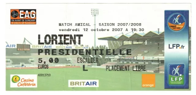 Ticket collection EA Guingamp - FC Lorient 12/10/2007 Match Amical