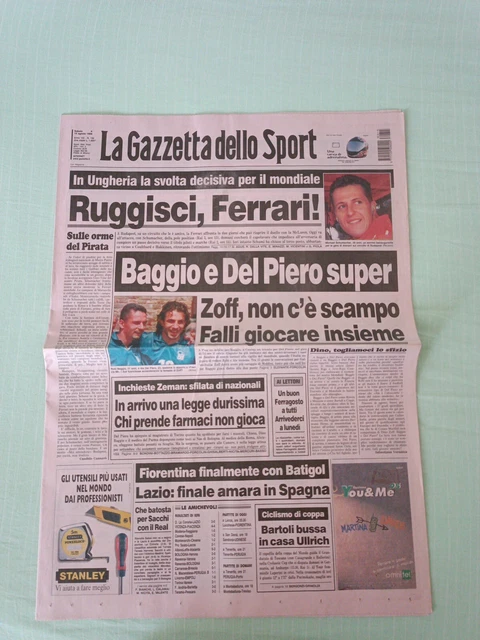 Gazzetta Dello Sport Du 3 Octobre 1998 - Baggio, San Patrignano, Inter, Parma, Inzaghi