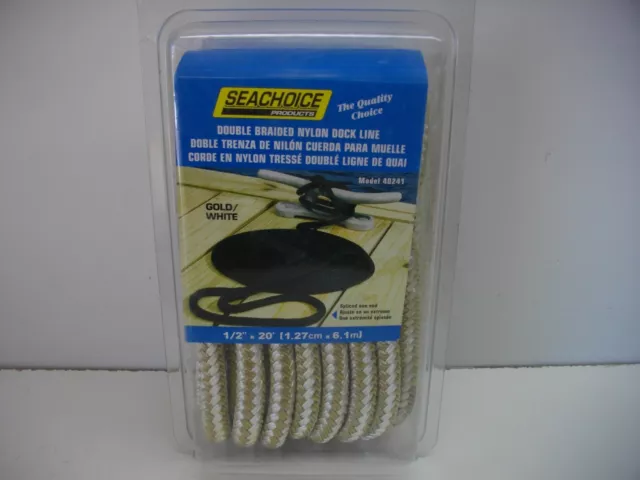 Seachoice 40241 Double Braid Nylon Dock Gold/White 1/2 inch by 20 foot