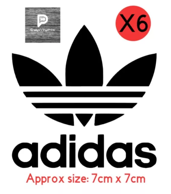 6 X Adidas Vinyl Logo Decal Sticker for, car laptop phone glass cup