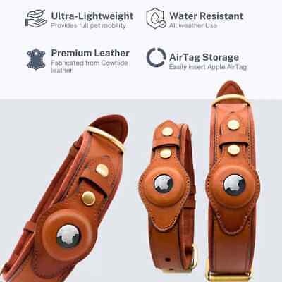 Genuine Leather AirTag Collar, AirTag dog collar, GPS Pet Tracker Leather Collar