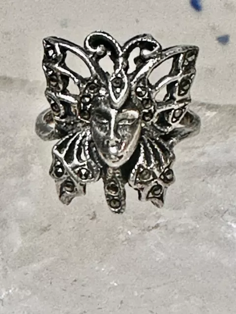 Butterfly ring Lady Face Art Deco size 6 marcasites  sterling silver band women