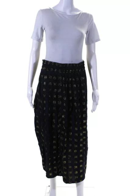 Ace & Jig Womens Cotton Metallic Elastic Waist A-Line Maxi Skirt Navy Size L