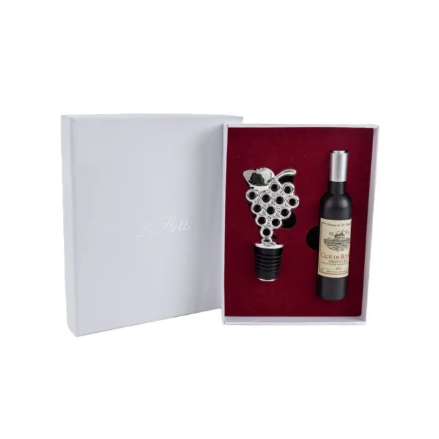 Set vino 2 pezzi apribottiglia + tappo  in scatola regalo BOMBONIERA 1A3L