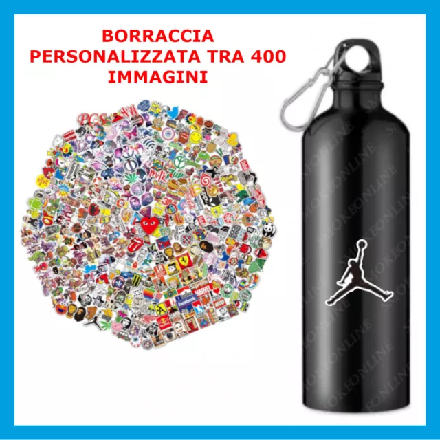 Borraccia Scuola Sport Campeggio Bicicletta Alluminio Clip In Metallo 750ml