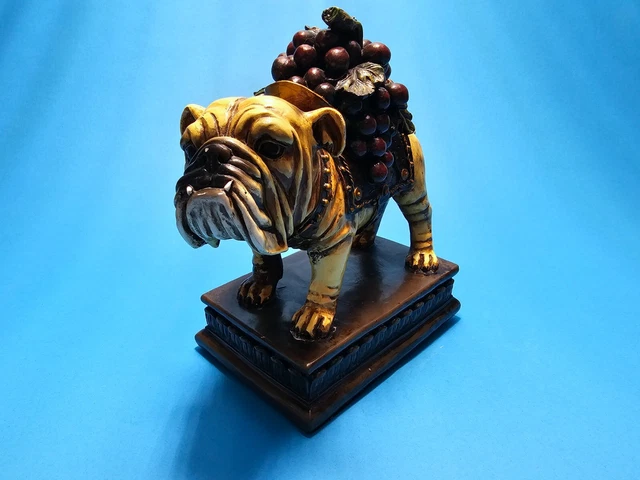 Victorian Style Pitbull Dog Carrying Grapes on Western Saddle Figure Statue RARE