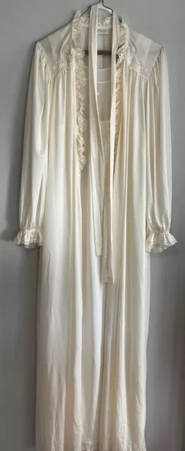 VTG MISS ELAINE White Lace Negligee Nightgown Long Sleeve Robe Bridal ...
