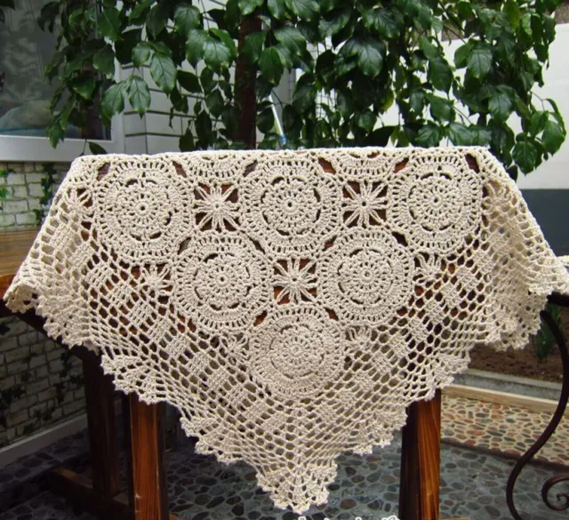 20" Vintage Hand Crochet Lace Doily Square Table Cover Topper Flower Tablecloth