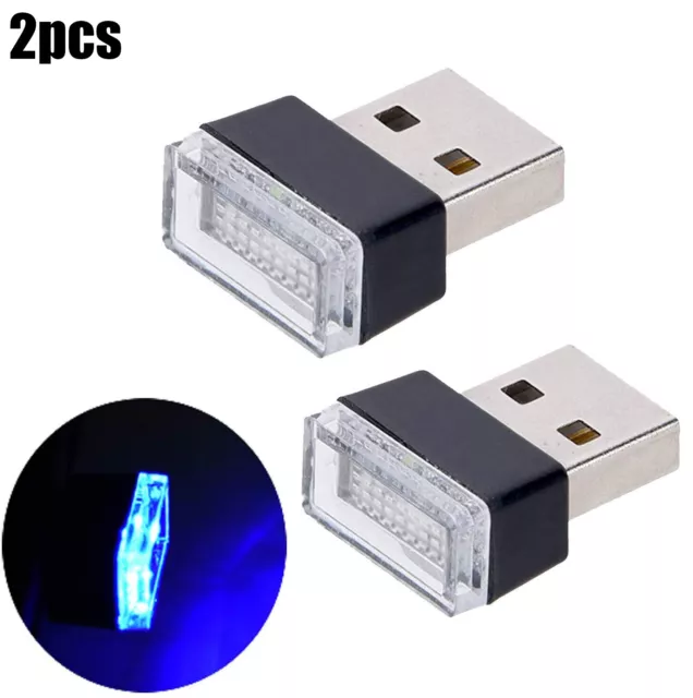 2pcs Mini Blue LED USB Car Interior Light Neon Atmosphere Ambient Lamp 5V New
