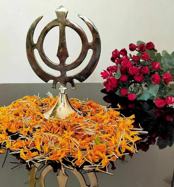 Punjabi Khanda Sahib Brass Statue Divine Gold Plated For Gurudwara Murti & Home