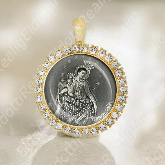 Notre Dame Pompéi Médaille Vierge Marie Pendentif Catholique Bijoux Noir et...