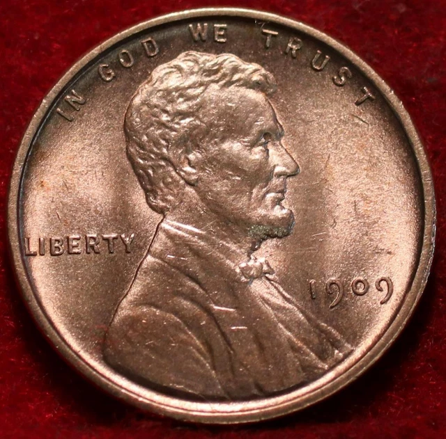 Uncirculated Red 1909 VDB Philadelphia Mint Copper Lincoln Wheat Cent
