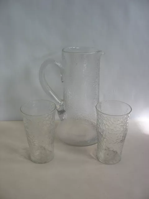 S/3 LE Smith BY CRACKY depression glass CLEAR pitcher & pr of tumblers 60 oz