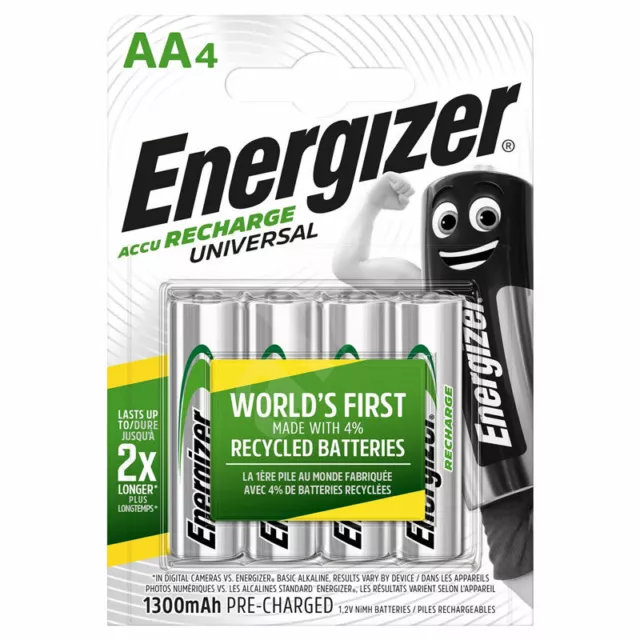 4 X Energizer Rechargeable Piles Aa Universel 1300 MAH Batterie Nimh Paquet De 4