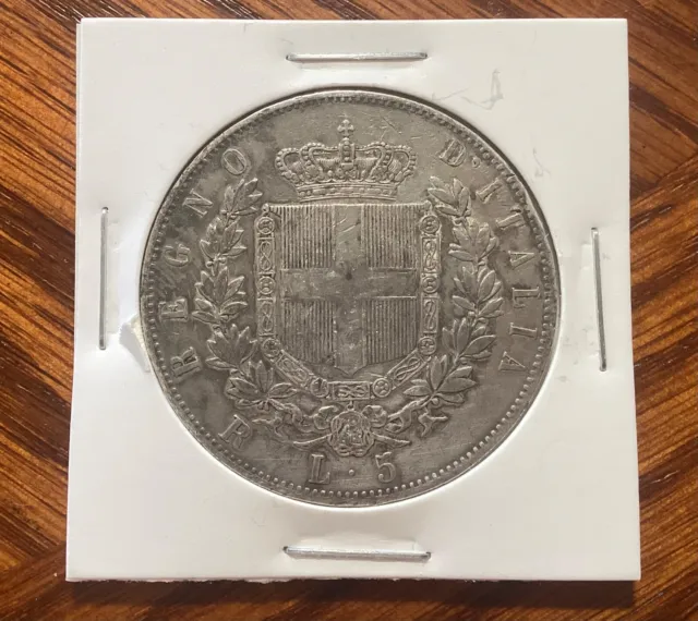 Italy 1877 Victor Emmanuel II 5 Lire Silver Coin(XF)
