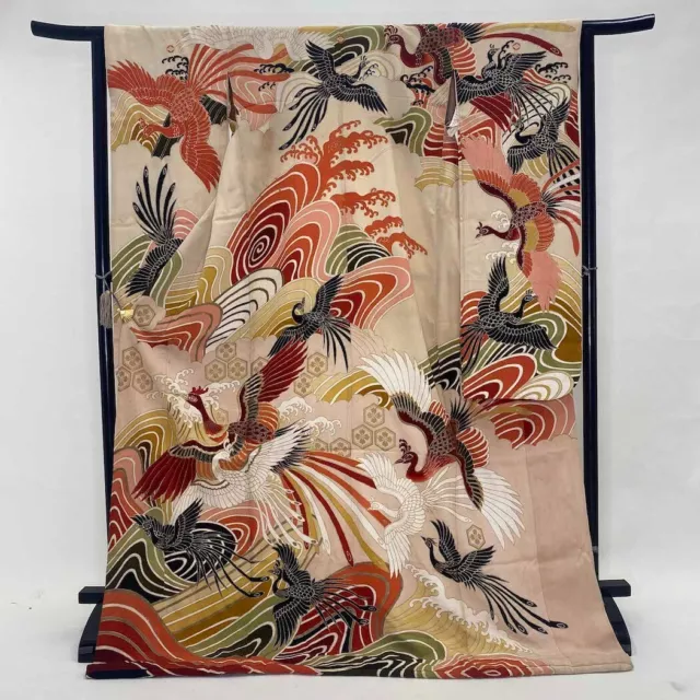 Furisode Color Uchikake  VINTAGE Japanese Kimono Silk red classic 1505