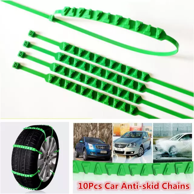 10× Car Anti-skid Chain Winter Snow Tyre Tire Wheel Chain Nylon Strap Belt Green