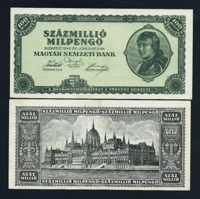 Hungary 100,000,000,000,000 Pengo P-130 1946 Hungarian World Currency Money NOTE