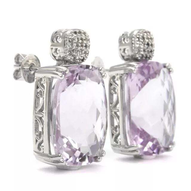 Meher's Jewelry Pink Amethyst & White Zircon Gemstone White Rhodium Stud Earring