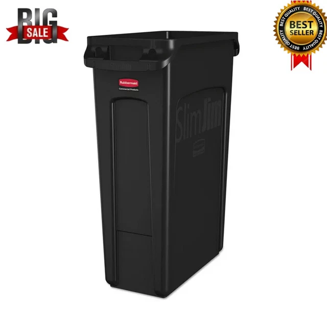 Slim Jim Receptacle W/venting Channels Rectangular Plastic 23gal Trash Bins Cans