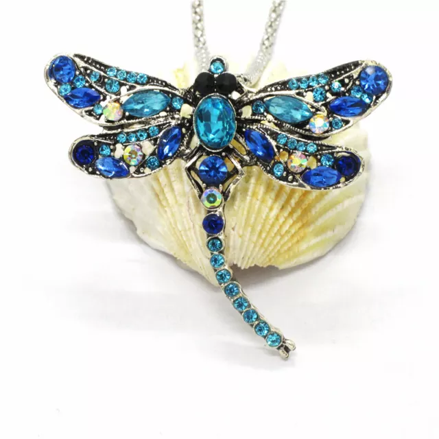 Hot   Blue Cute Dragonfly Bling Crystal Betsey Johnson Pendant Women Necklace
