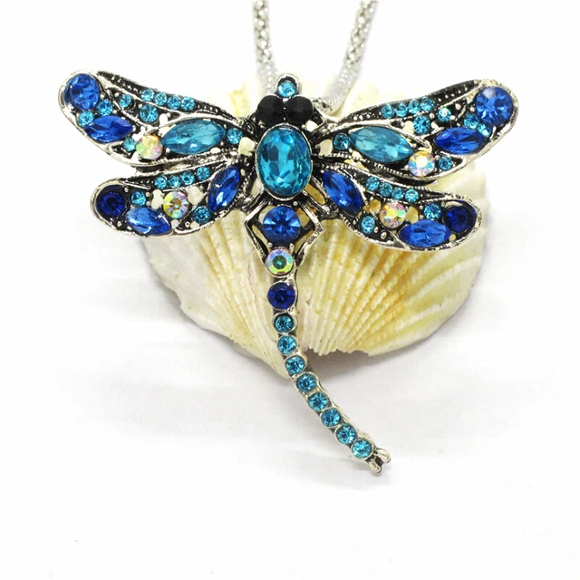 Hot   Blue Cute Dragonfly Bling Crystal Betsey Johnson Pendant Women Necklace
